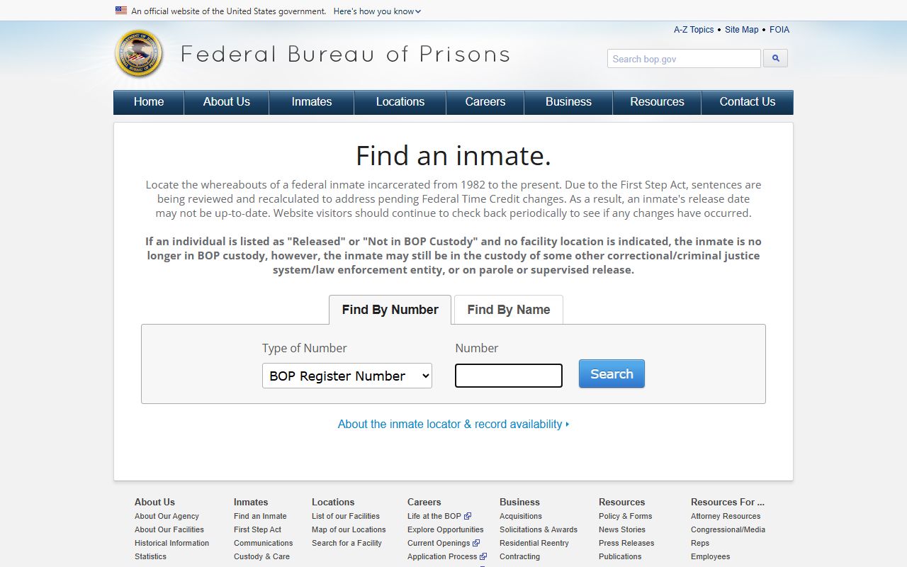 McPherson County Jail federal custody fallback using Federal Bureau of Prisons inmate locator