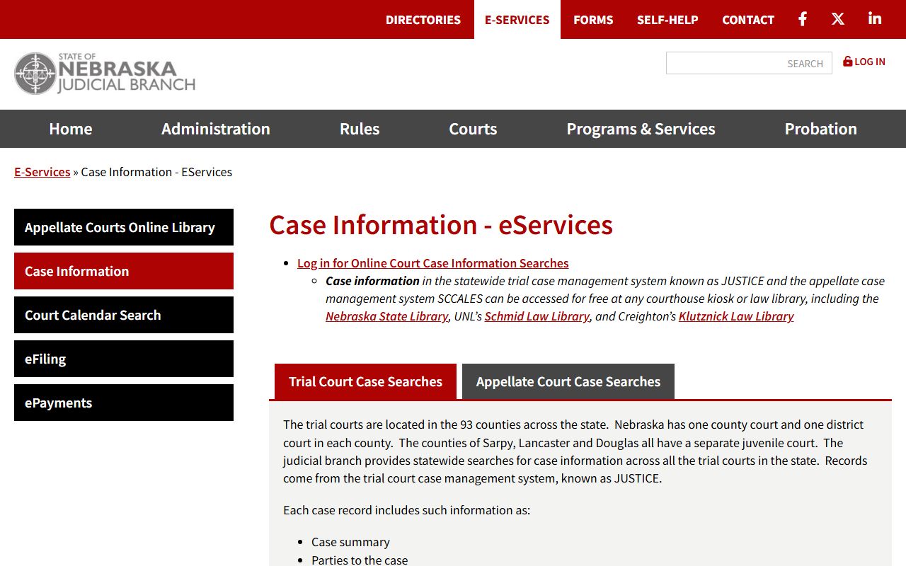 McPherson County inmate records Nebraska Judicial Branch case information page