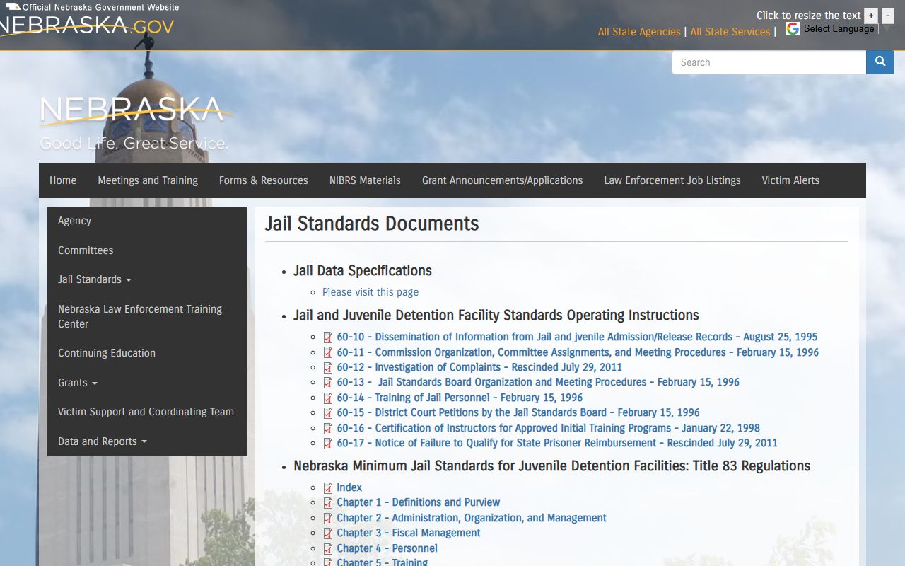McPherson County Jail mail visitation and inmate records standards from Nebraska Crime Commission